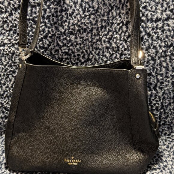 KATE SPADE NEW YORK LEILA LEATHER MEDIUM TOTE SHOULDER BAG $399 Black - Picture 1 of 16